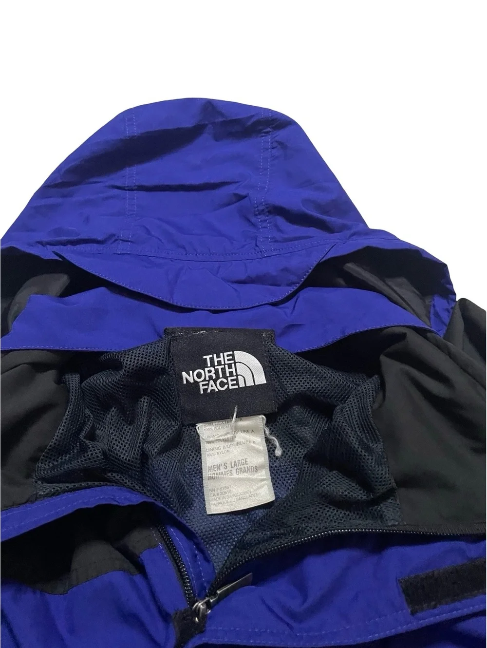 Vintage 90s The North Face Rain Jacket Mens Size L Blue Full Zip Hooded Stow